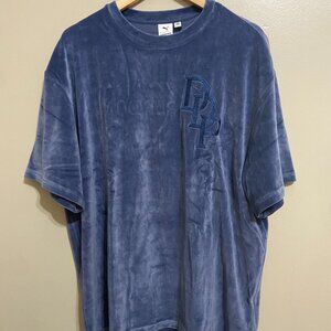 Puma x Dapper Dan Velour Stone Embroidered Indigo Blue T-Shirt Mens XL NEW